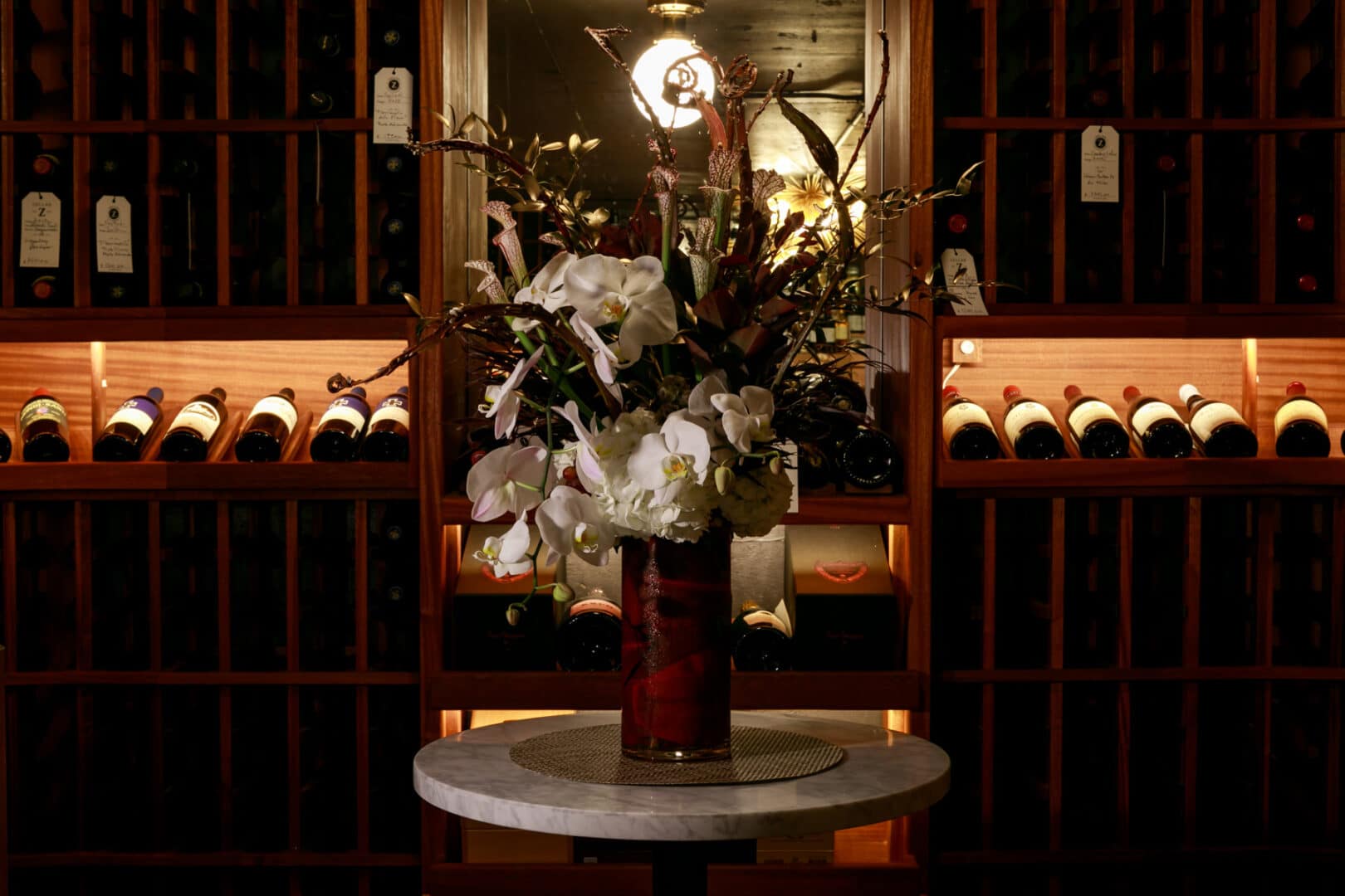 flower decorations at cellar z private dining room