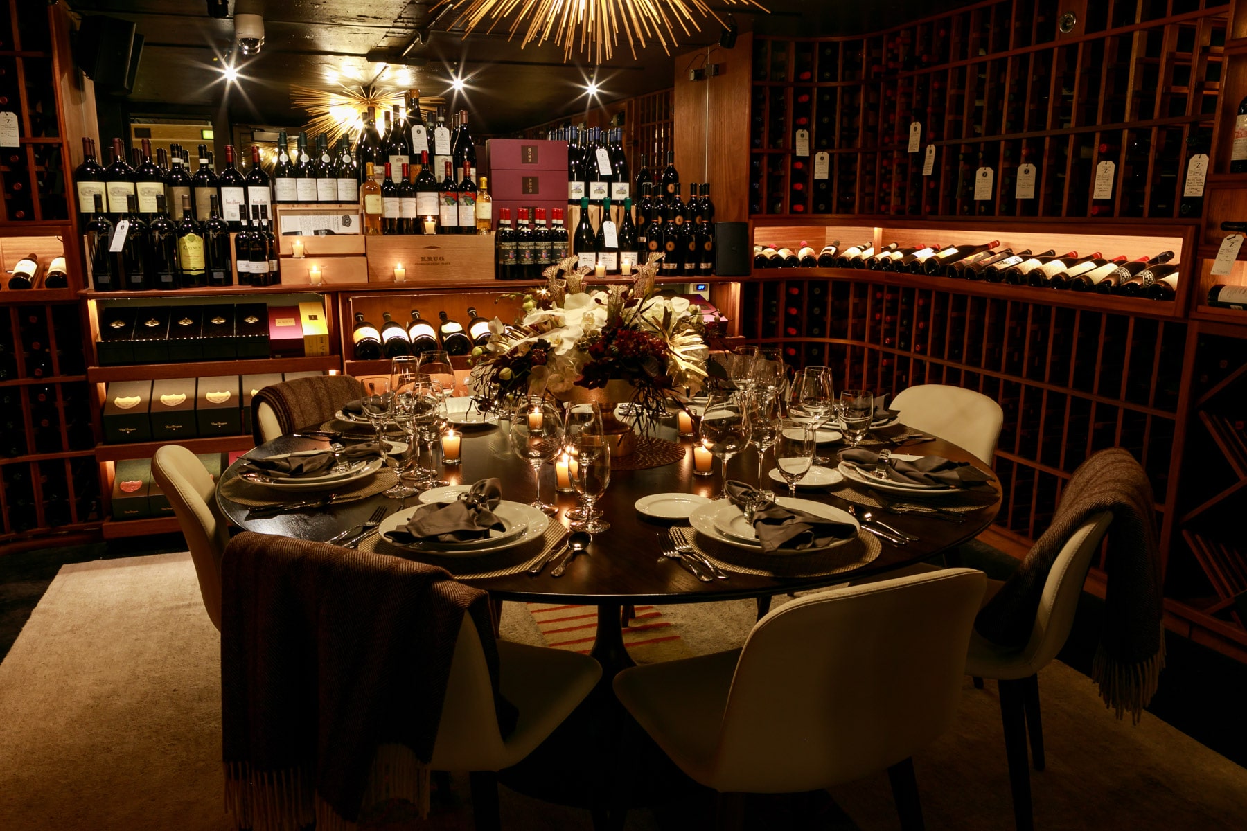 Private Wine Cellar Dining Room Table set for dinner at Cellar Z in Lake Oswego.