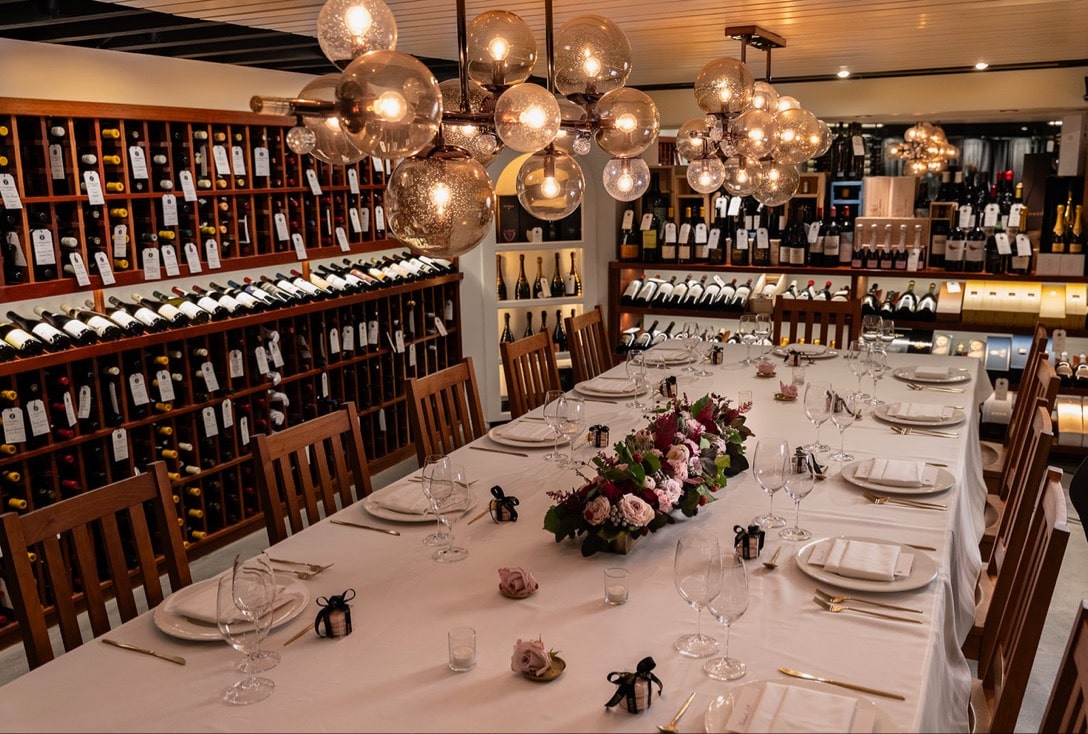Cellar Z Private Dining Room table set for a wine tasting event