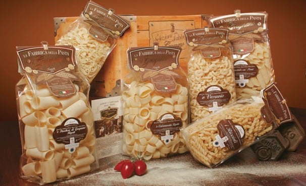 Bags of pasta on a table