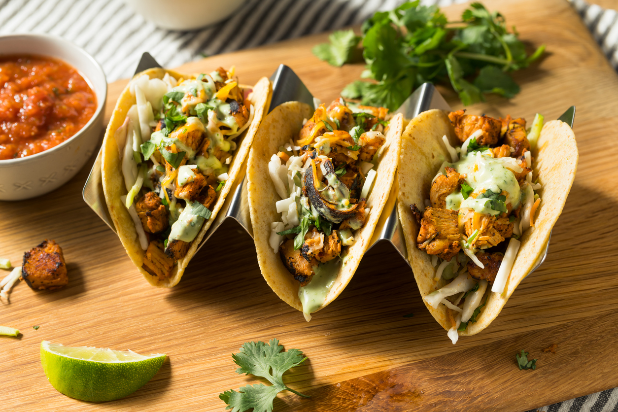Homemade Chicken Meixcan Street Tacos with Cheese and Crema