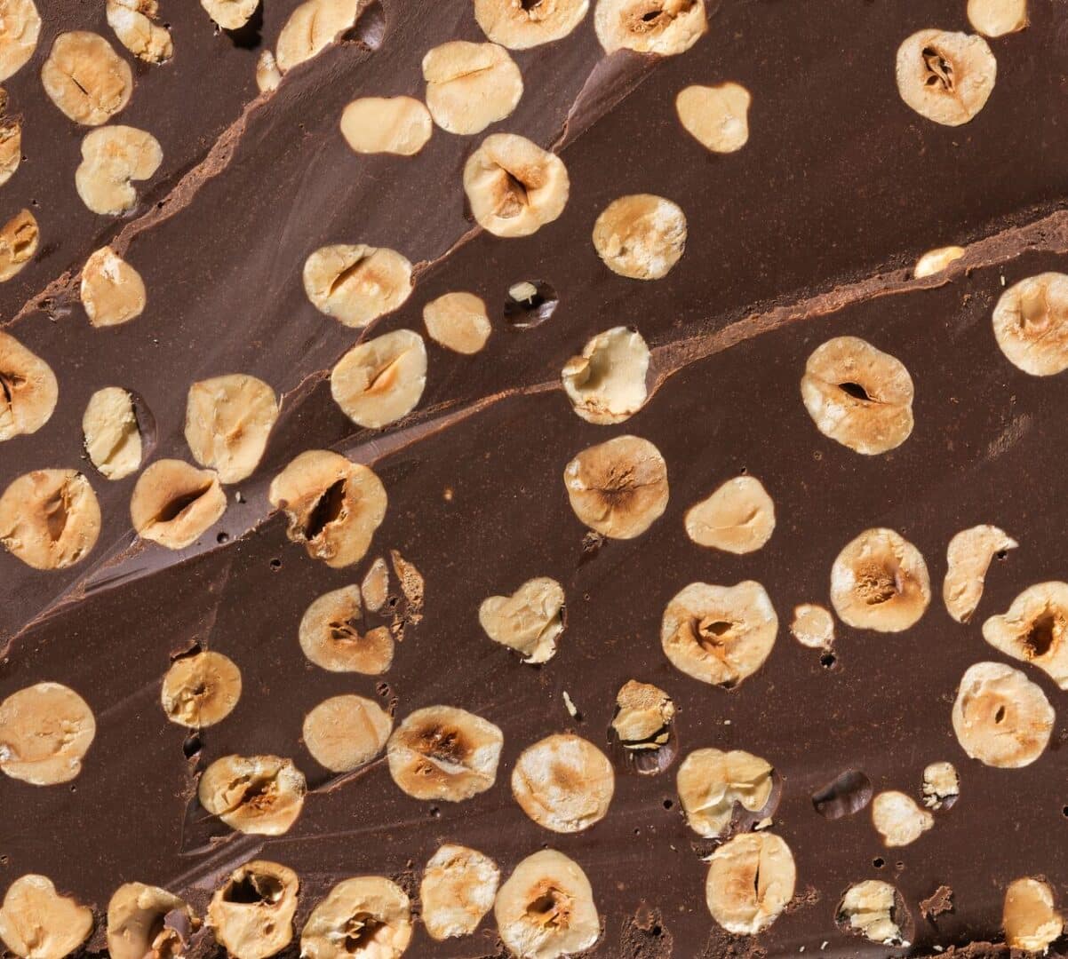 Close up of chocolate with hazelnuts in it